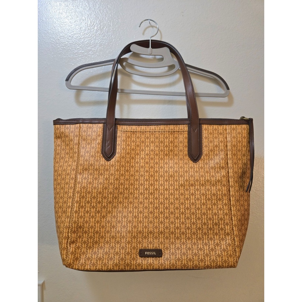 FOSSIL Sydney Orange Coated Canvas Large Shoulder Tote Bag